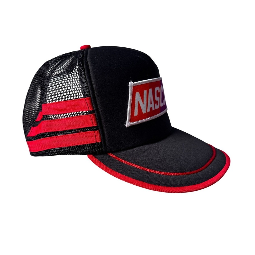 Vintage NASCAR Nissin Cap Trucker Hat Black Red Rainbow Patch Snapback Racing - Picture 2 of 4